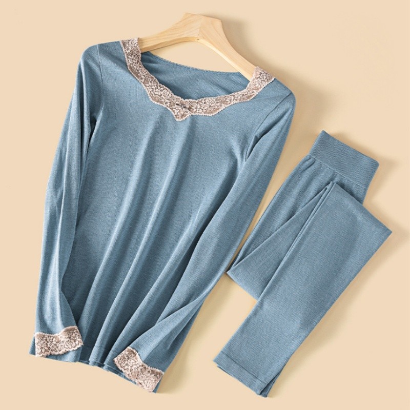 Bayer Acrylic Women Thermal Underwear 2 Piece Sets V Neck Slim Long Johns